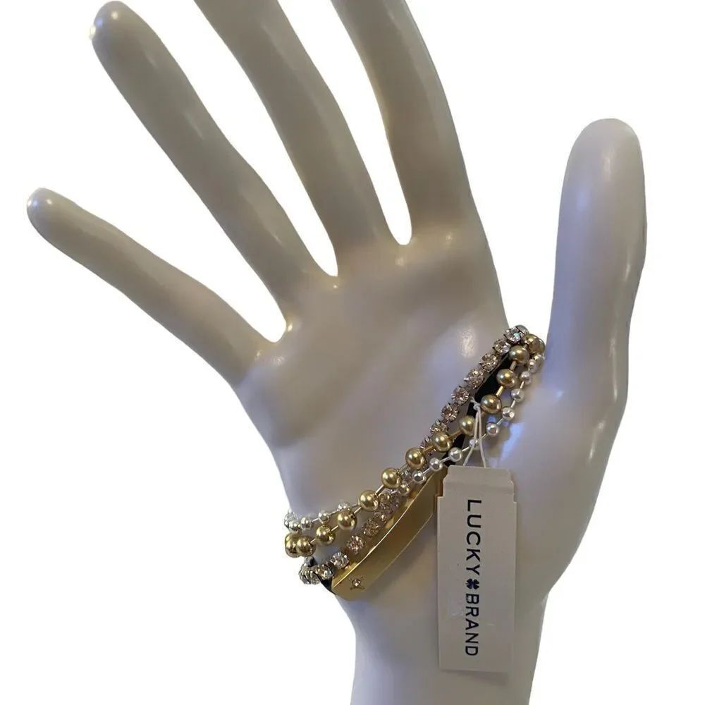 Pave Gold & Silver Toned Leather Layer Bracelet